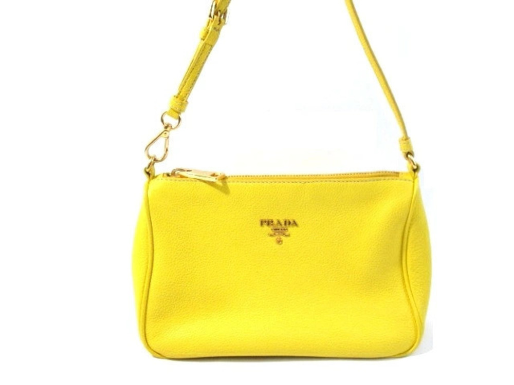 Prada bag Pouch Clutch shoulder calfskin yellow